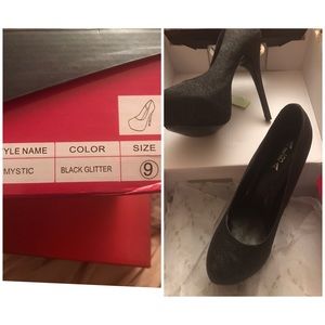 Black glitter heels